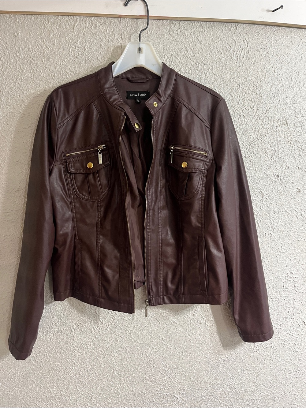 New Look Women's Dark Brown Faux Leather Military-Style Jacket